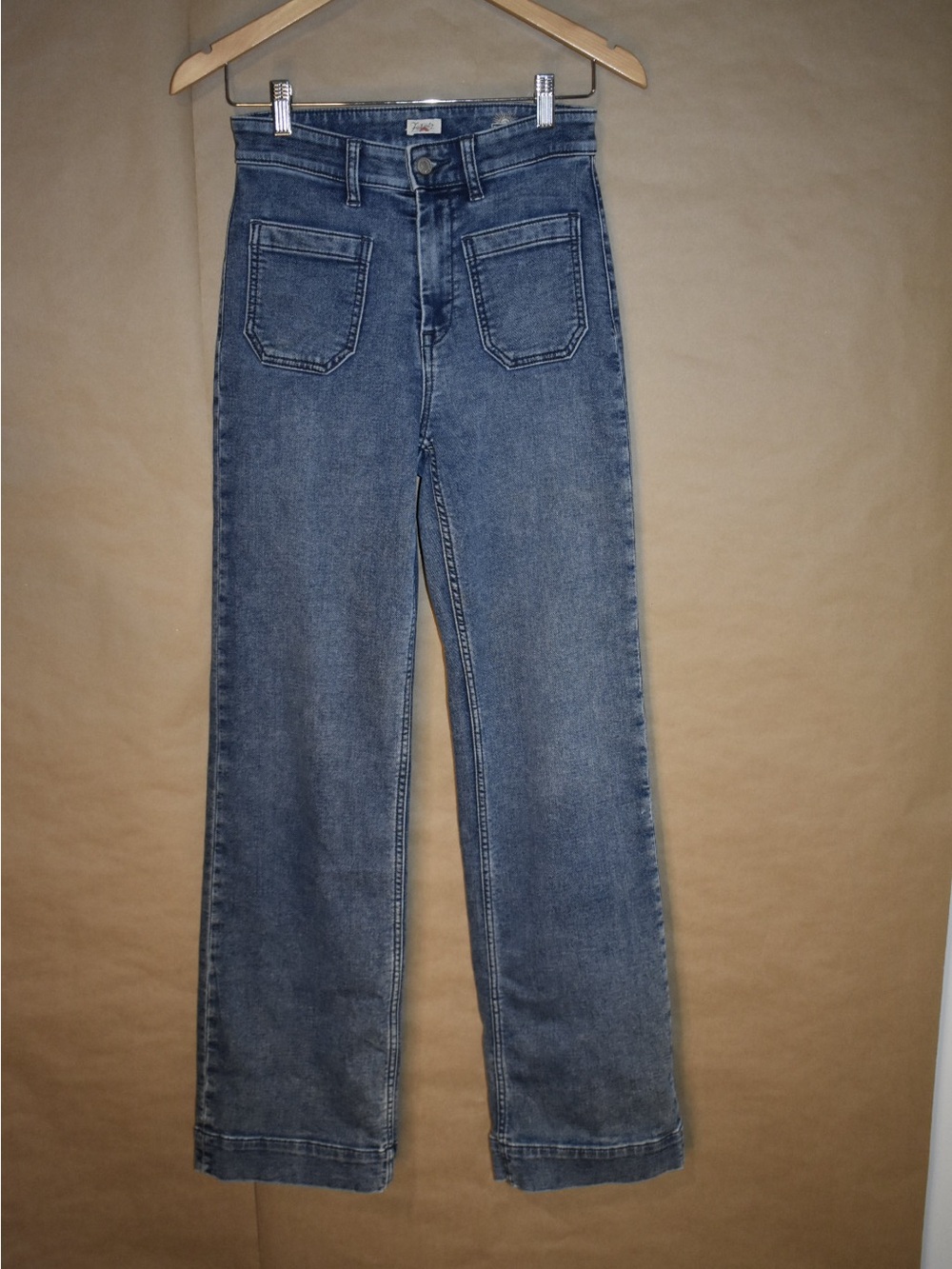 Faherty Size 26 High Rise Wide Leg Jeans Patch Pocket Medium Wash